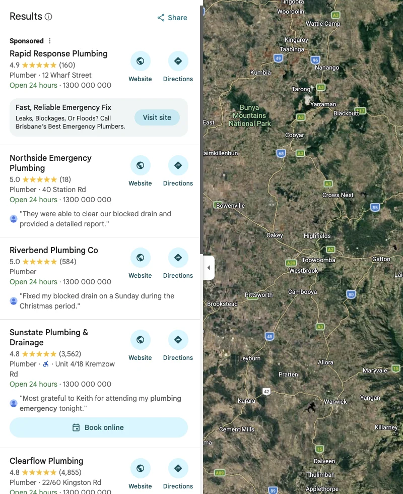 A Search ad appearing in Maps. It runs from the same campaign, not a separate product.