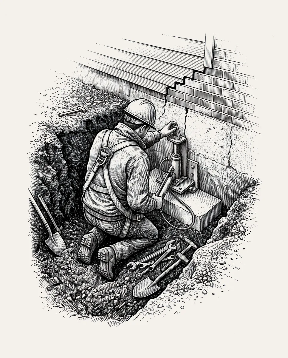 A foundation worker setting a steel pier
